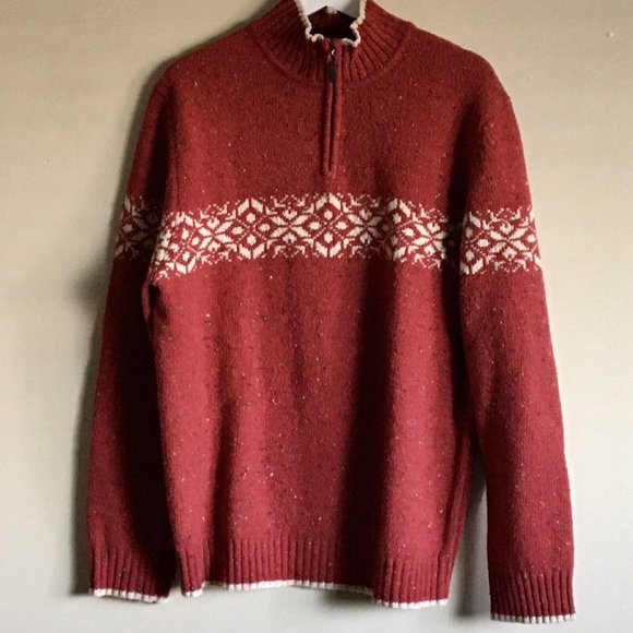 Vintage Express Wool Sweater 1/4 Zip‎ Size Large Speckled Red EUC - Picture 1 of 6